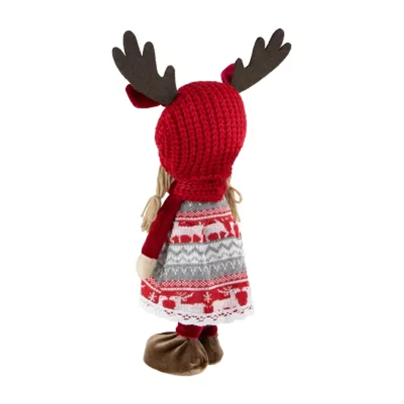 Northlight 17" Red And White Nordic Girl With Moose Antler Hat Christmas Tabletop Decor
