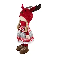 Northlight 17" Red And White Nordic Girl With Moose Antler Hat Christmas Tabletop Decor