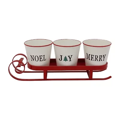 Northlight 18.75" Red Sleigh With Sentiment Buckets Centerpiece Christmas Tabletop Decor
