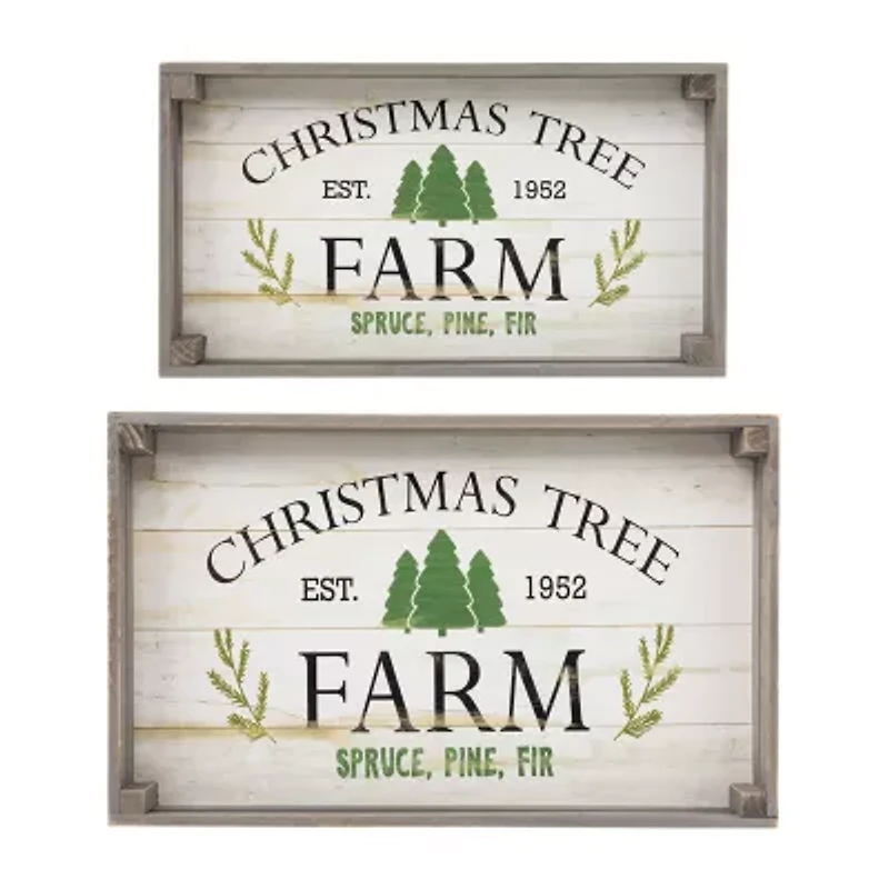 Northlight 21" Gray And White Farm Fresh Trees Wooden Tray Hanging 2-pc. Wall Sign