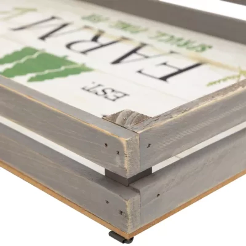 Northlight 21" Gray And White Farm Fresh Trees Wooden Tray Hanging 2-pc. Wall Sign