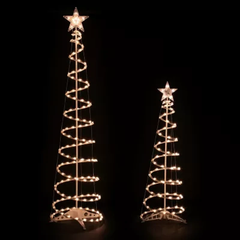 Northlight Set Of 2 Clear Outdoor Spiral Cone Trees Christmas Yard Art