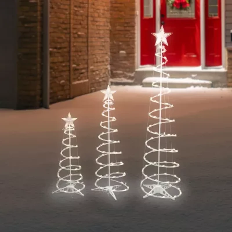 Northlight Set Of 3 Led Warm White Outdoor Spiral Cone Trees Christmas Yard Art