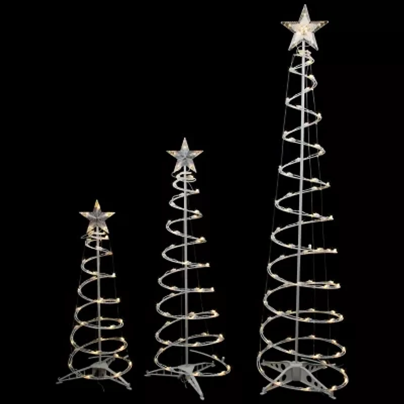 Northlight Set Of 3 Led Warm White Outdoor Spiral Cone Trees Christmas Yard Art