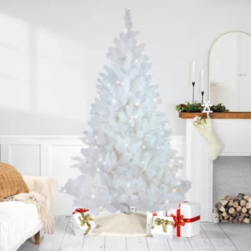 Northlight White Alaskan Artificial Warm White Led Lights / Foot Pre-Lit Pine Christmas Tree
