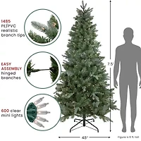 Northlight Granville Fraser Slim Artificial  Clear Lights 7 1/2 Foot Pre-Lit Fir Christmas Tree