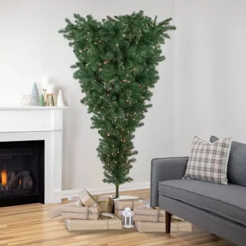 Northlight Green Upside Down Spruce Artificial  Clear Lights 7 1/2 Foot Pre-Lit Christmas Tree