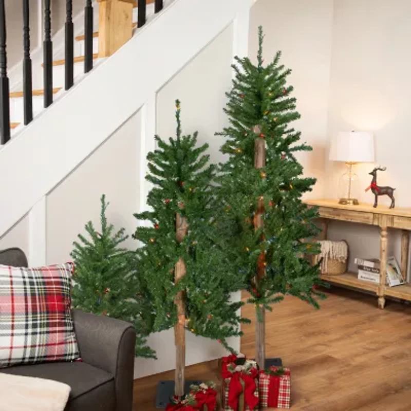 Northlight Set Of 3 Slim Alartificial Multicolor Lights 5 Foot Pre-Lit Pine Christmas Tree