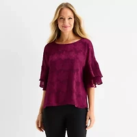 Liz Claiborne Womens Round Neck Short Sleeve Blouse