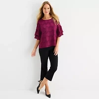 Liz Claiborne Womens Round Neck Short Sleeve Blouse
