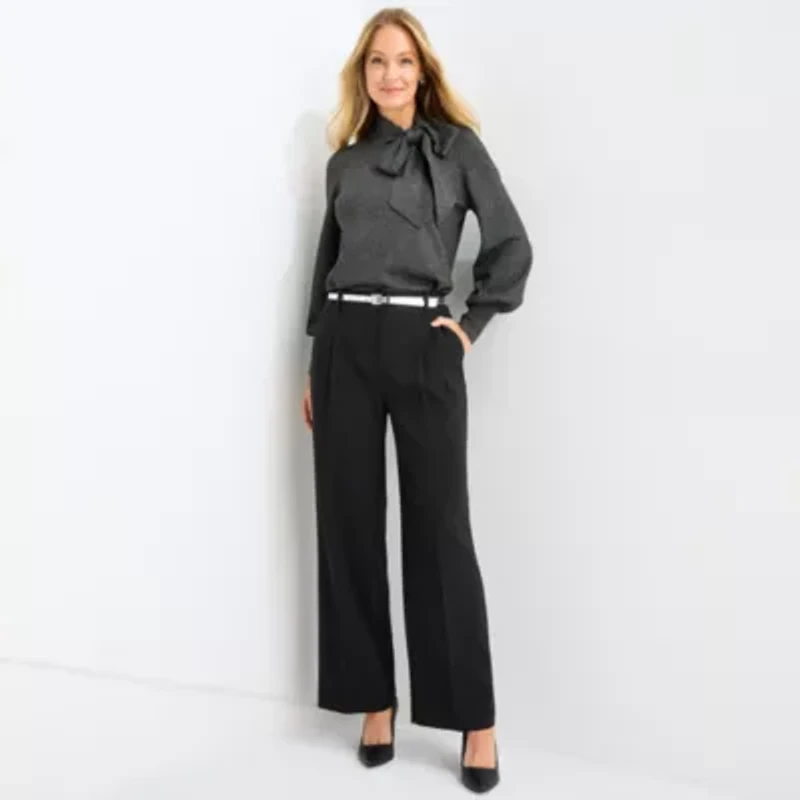 Liz Claiborne Womens Wide Leg Mid Rise Trouser