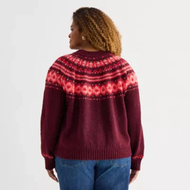 St. John's Bay Plus Womens Mock Neck Long Sleeve Pullover Sweater