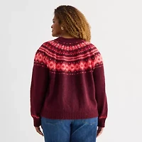 St. John's Bay Plus Womens Mock Neck Long Sleeve Pullover Sweater