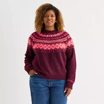 St. John's Bay Plus Womens Mock Neck Long Sleeve Pullover Sweater