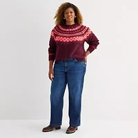 St. John's Bay Plus Womens Mock Neck Long Sleeve Pullover Sweater