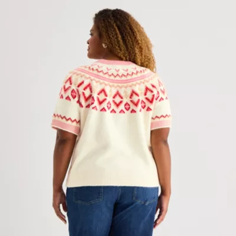 St. John's Bay Plus Womens Crew Neck Short Sleeve Pullover Sweater