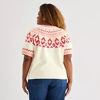 St. John's Bay Plus Womens Crew Neck Short Sleeve Pullover Sweater