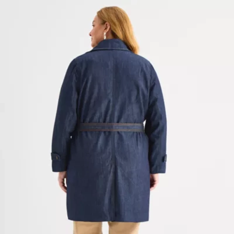 Liz Claiborne Womens Denim Lightweight Plus Trench Coat