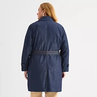 Liz Claiborne Womens Denim Lightweight Plus Trench Coat