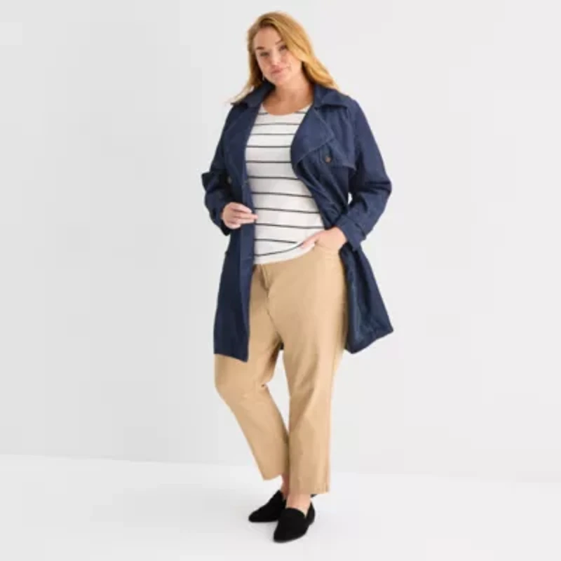 Liz Claiborne Womens Denim Lightweight Plus Trench Coat