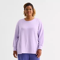Xersion Womens Soft French Terry Crew Neck Long Sleeve Sweatshirt Plus