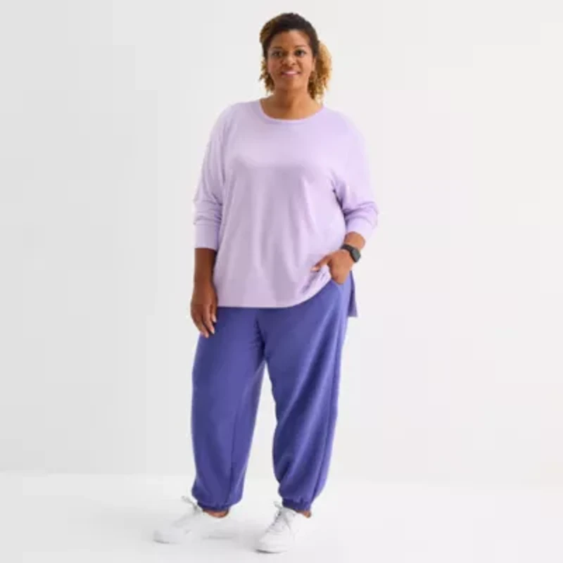 Xersion Womens Soft French Terry Crew Neck Long Sleeve Sweatshirt Plus