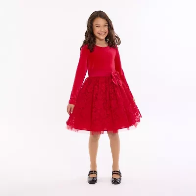 Bonnie Jean Little & Big Kid Girls Long Sleeve Velvet Fit + Flare Dress