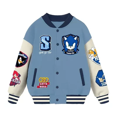 Little & Big Kid Boys Sonic the Hedgehog Fleece Lightweight Varsity Jacket