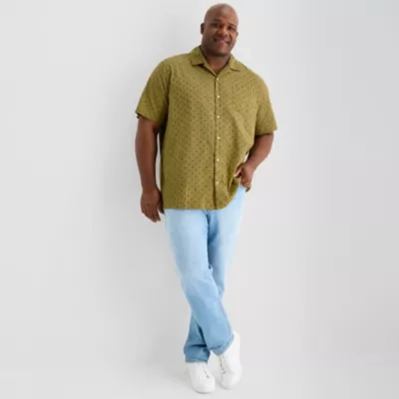 mutual weave Mens Short Sleeve Big and Tall Camp Shirt
