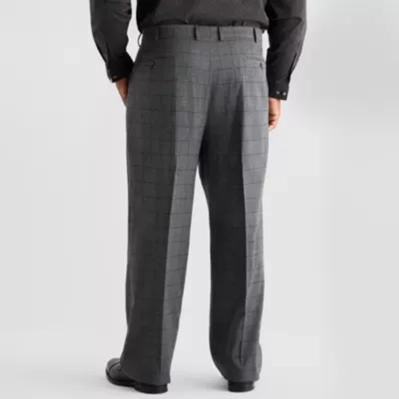 J. Ferrar Ultra Comfort Mens Big Plaid Stretch Fabric Regular Fit Flat Front Suit Pant