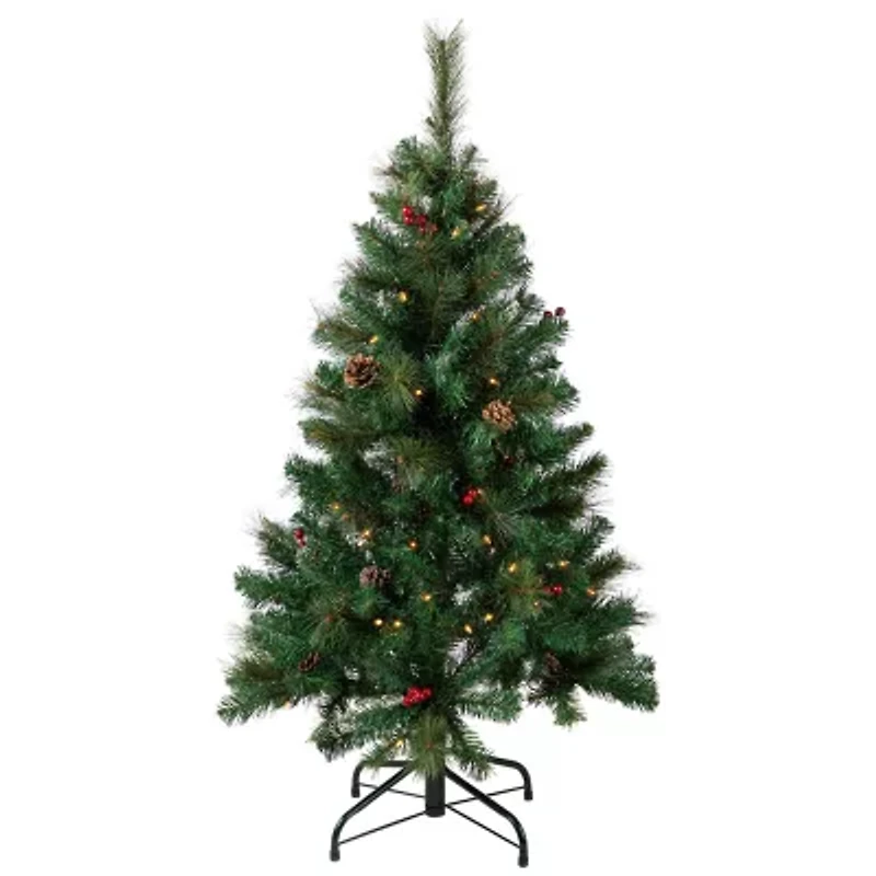 Northlight Frosted Carolina Berry Spruce Artificial  Clear Lights 4 Foot Pre-Lit Christmas Tree