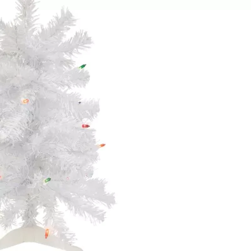 Northlight Lighted Woodbury White Slim Artificial  Multi Lights 2 Foot Pre-Lit Pine Christmas Tree