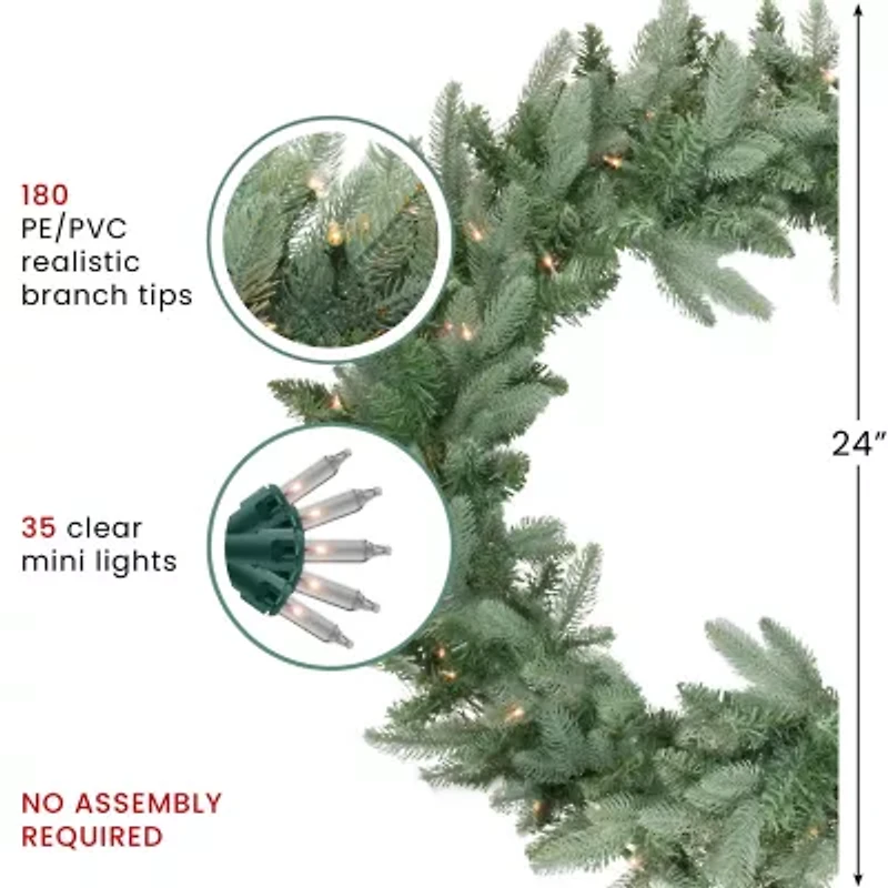 Pre-Lit Washington Frasier Fir Artificial Christmas Wreath - 24-Inch  Clear Lights