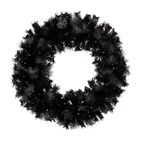 36'' Battery Operated Black Bristle Artificial Christmas Wreath  Warm White LED Lights