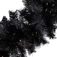 36'' Battery Operated Black Bristle Artificial Christmas Wreath  Warm White LED Lights
