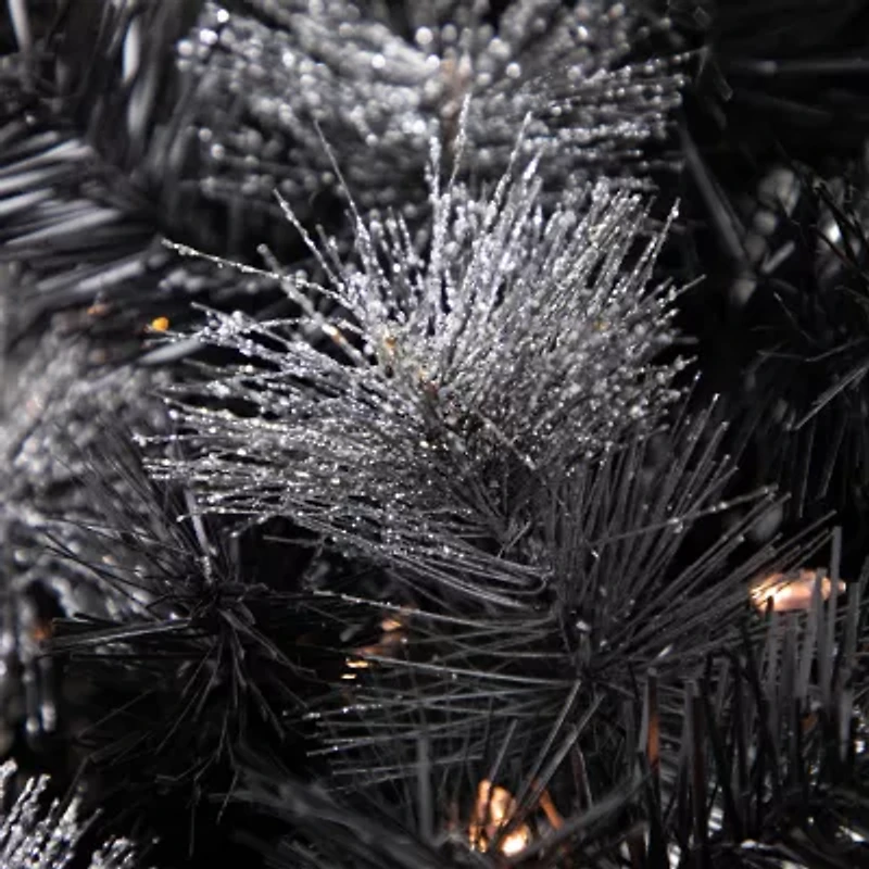 36'' Battery Operated Black Bristle Artificial Christmas Wreath  Warm White LED Lights