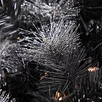 36'' Battery Operated Black Bristle Artificial Christmas Wreath  Warm White LED Lights