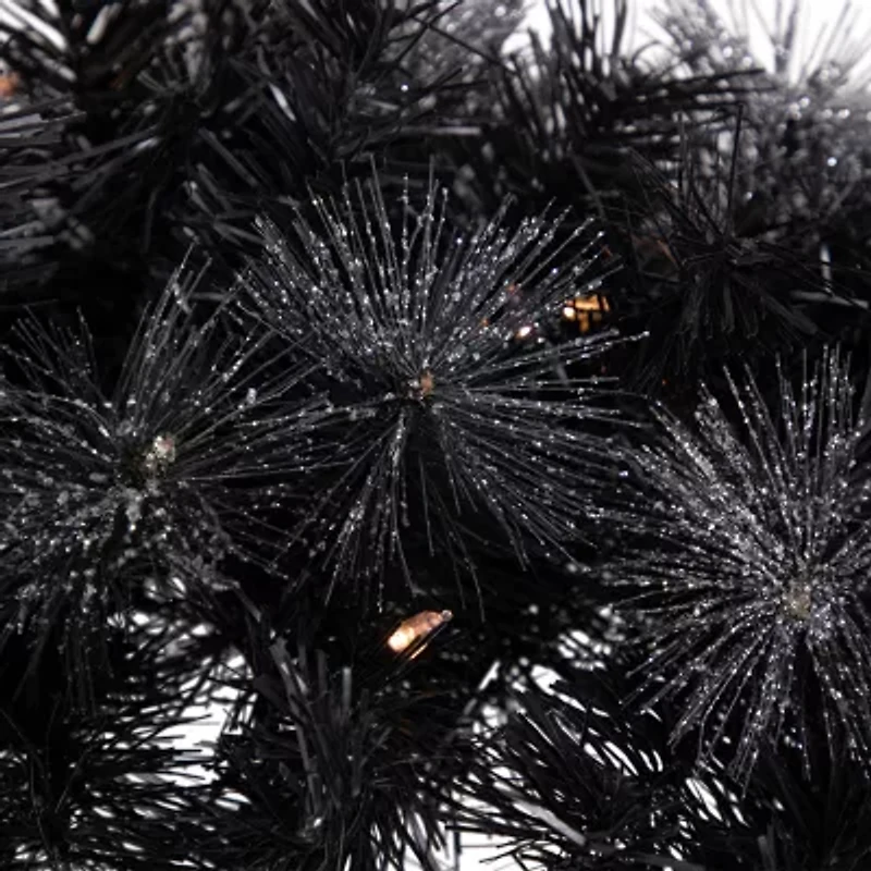 36'' Battery Operated Black Bristle Artificial Christmas Wreath  Warm White LED Lights