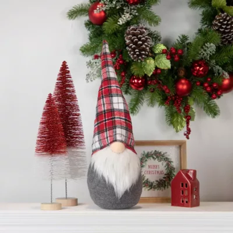 Northlight 18.75in Gray  With Red Plaid Hat Christmas Decoration Christmas Gnome