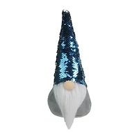 Northlight 13.5in Gray Standing Christmas  Decoration With Blue Flip Sequin Hat Christmas Gnome