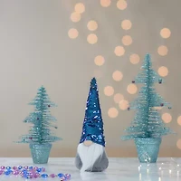 Northlight 13.5in Gray Standing Christmas  Decoration With Blue Flip Sequin Hat Christmas Gnome