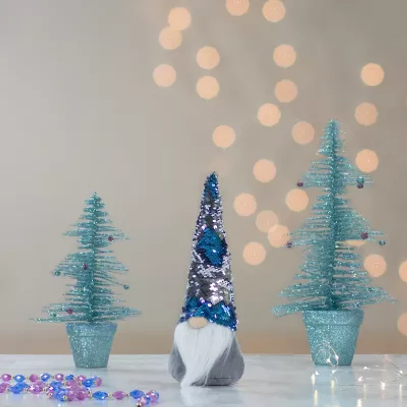 Northlight 13.5in Gray Standing Christmas  Decoration With Blue Flip Sequin Hat Christmas Gnome