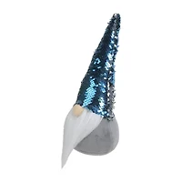 Northlight 13.5in Gray Standing Christmas  Decoration With Blue Flip Sequin Hat Christmas Gnome