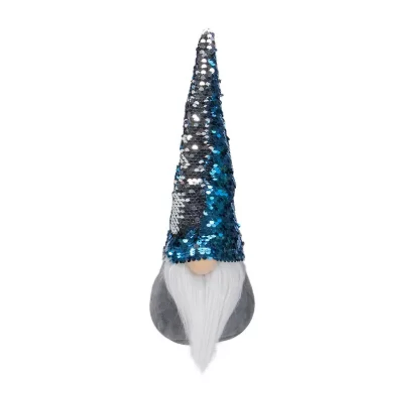 Northlight 13.5in Gray Standing Christmas  Decoration With Blue Flip Sequin Hat Christmas Gnome