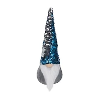 Northlight 13.5in Gray Standing Christmas  Decoration With Blue Flip Sequin Hat Christmas Gnome