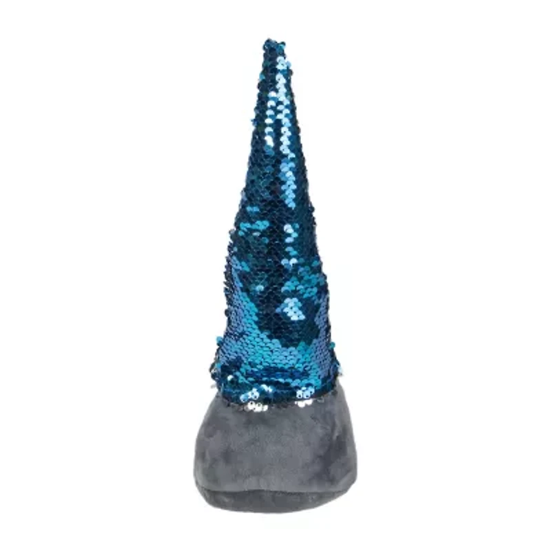 Northlight 13.5in Gray Standing Christmas  Decoration With Blue Flip Sequin Hat Christmas Gnome
