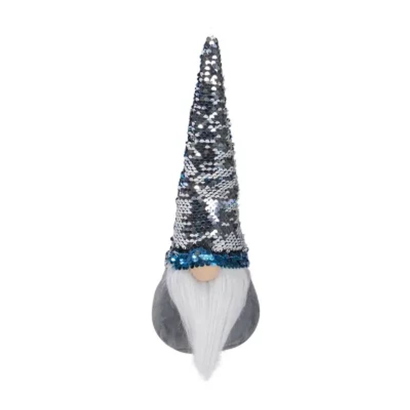 Northlight 13.5in Gray Standing Christmas  Decoration With Blue Flip Sequin Hat Christmas Gnome