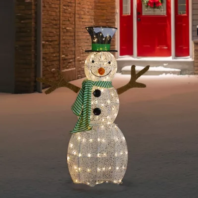 Northlight 43in Led Lighted Snowman With Top Hat And Green Scarf Christmas Yard Art