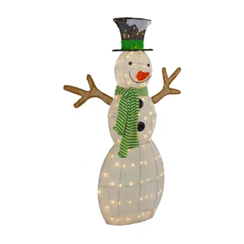 Northlight 43in Led Lighted Snowman With Top Hat And Green Scarf Christmas Yard Art