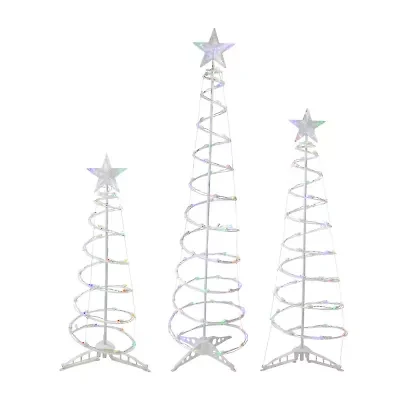 Northlight Set Of 3 Led Lighted Multi-Color Spiral Cone Trees 3ft 4ft And 6ft Christmas Yard Art